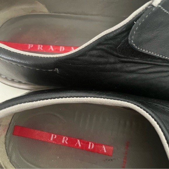 PRADA Leather Loafers Shoes Slip On Hook Loop Closure Made in Italy Mens Size 11 - Picture 7 of 10